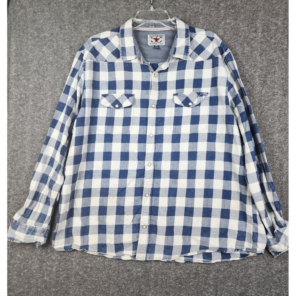 Flag & Anthem Desert‎ Son Western Shirt Mens XXL Blue Buffalo Check Pearl Snap